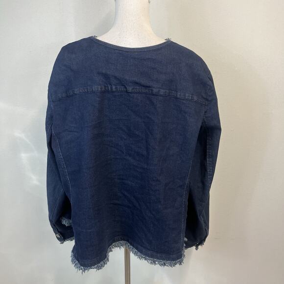 DG2 Diane Gilman Denim Jean Jacket Plus size 3X Stretch Frayed Zip Front Peasant - Picture 9 of 10